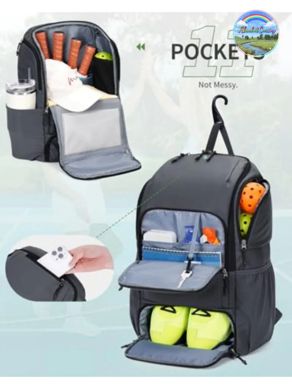 Waterproof Pickleball Bag with Shoe Compartment for Men Women 30L
